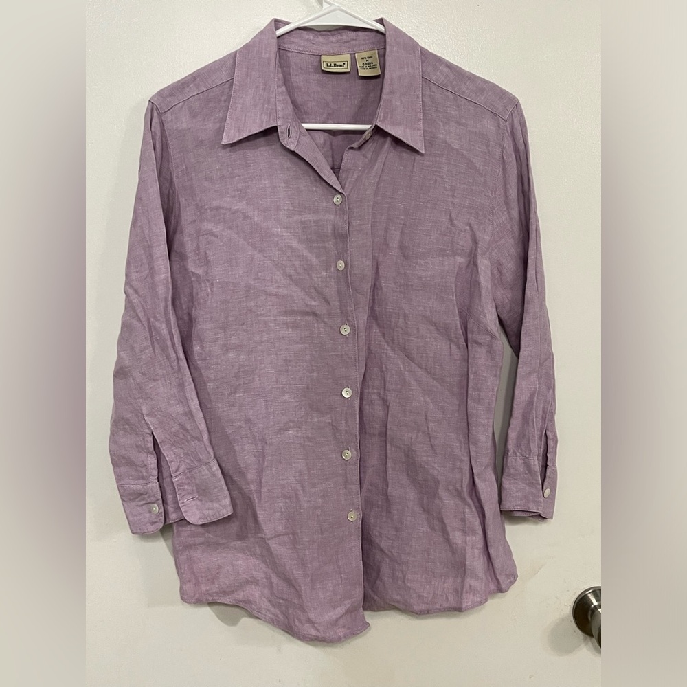 L.L. Bean Lavender Linen Button-Up Shirt, size medium - Picture 5 of 6